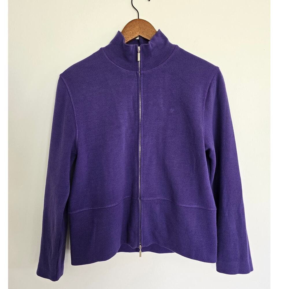 Faconnable Purple Zip Up Sweater High Neck Cotton Size Small